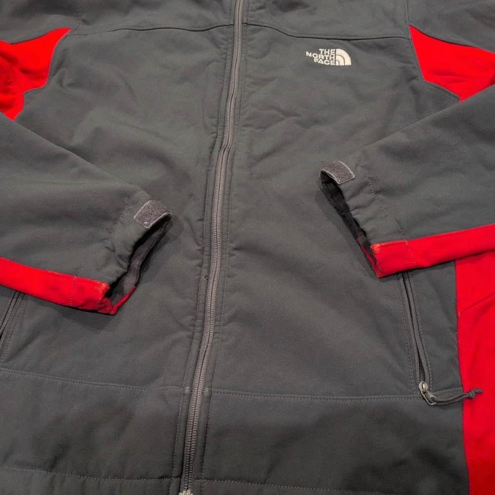 The North‎ Face Mens Jacket Gray Red Full Zip Fleece Lined Activewear Size L